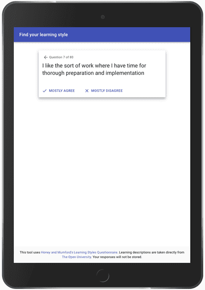 Sample question on an iPad