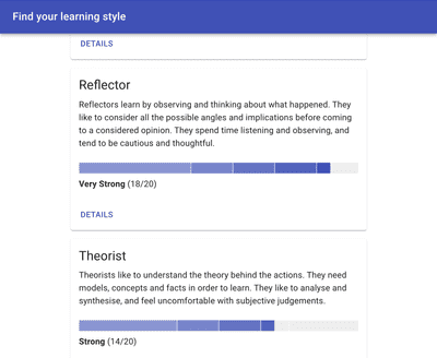 Results screen when quiz is finished