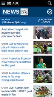 Mobile version of news home page